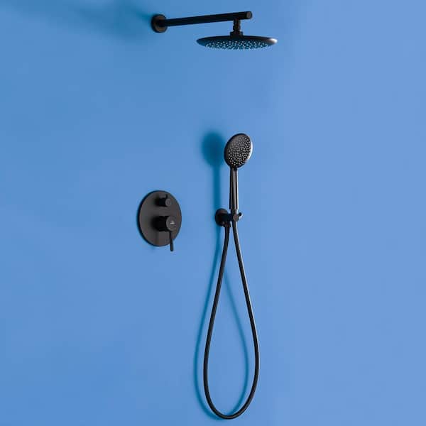 5-Sprays Rain Shower Faucet Wall Mount Handheld Shower Head 1.8 GPM with Pressure Balanced Valve in Matte Black