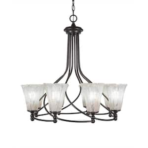 Royale 8 Light Dark Granite Chandelier, Round Chandelier with 5.5 in. Fluted Italian Ice Glass Shades, No Bulbs Included