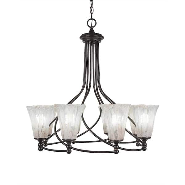 Unbranded Royale 8 Light Dark Granite Chandelier, Round Chandelier with 5.5 in. Fluted Italian Ice Glass Shades, No Bulbs Included