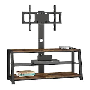 Wooden Storage TV Stand Black Tempered Glass Height Adjustable TV Console Fits TV's up to 65 in.
