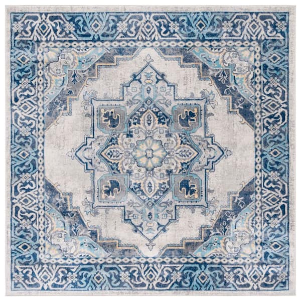 Brentwood 7 ft. x 7 ft. Blue/Light Gray Oriental Floral Ornate Square Area Rug