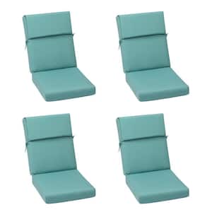 20.5 in. x 20.5 in. Outdoor High Back Chair Cushion with Adjustable Buckles and Ties in Lake Blue (4-Pack)