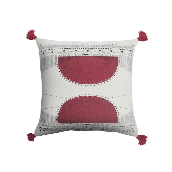 Unbranded Reflective Sun White / Burgundy Geometric Durable Poly Fill 20 in. x 20 in. Indoor Throw Pillow