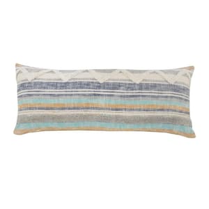 Davina Rustic Coastal Blue Multicolored Chevron Striped Tufted Soft Poly-Fill 14 in. x 36 in. Throw Pillow
