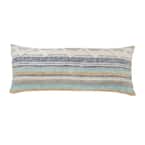 Rustic Coastal Blue Multicolored Chevron Striped Tufted Soft Poly-Fill 14 in. x 36 in. Throw Pillow