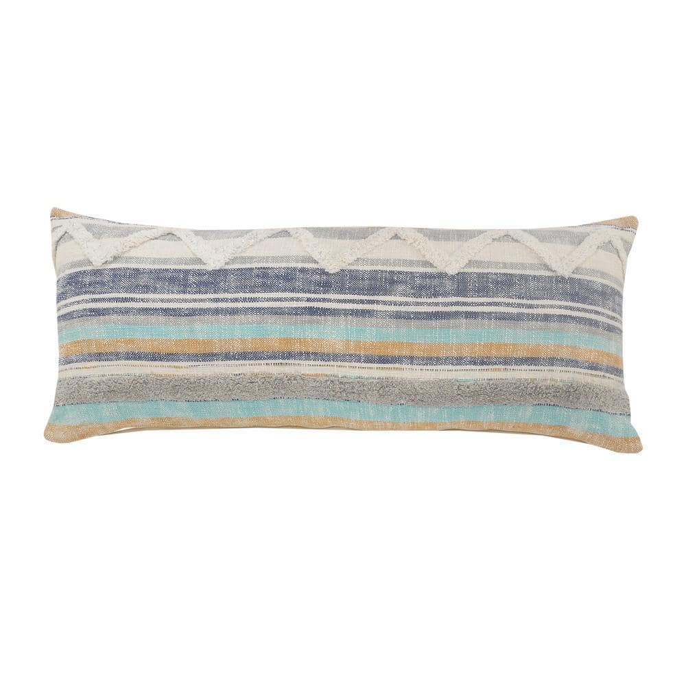 Davina Rustic Coastal Blue Multicolored Chevron Striped Tufted Soft Poly-Fi
