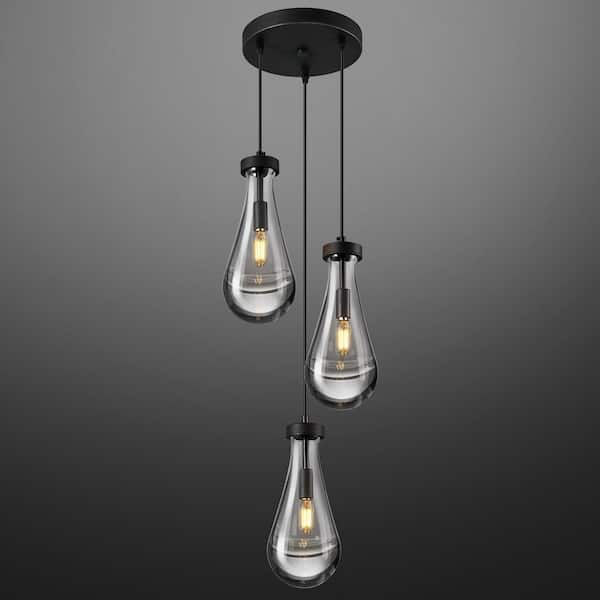 Raindrop Pendant Lights Kitchen Island Teardrop Black Hanging Light Fixtures Clear Solid Glass Pendant Light