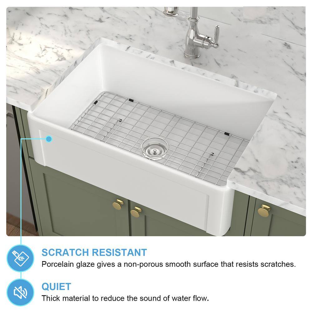 33'' White Ceramic Farmhouse Apron-Front Single Bowl Kitchen Sink