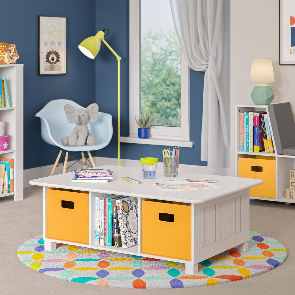White Wooden Kids Activity Table with 6 Storage Cubbies