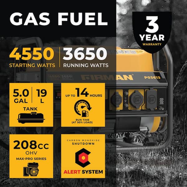 3650-Watt/4550-Watt, 208cc Recoil Start Gasoline Portable Generator 120-Volt with Wheel Kit