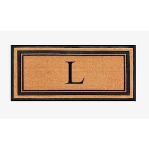 A1HC Markham Picture Frame Black/Beige 30 in. x 60 in. Coir and Rubber Flocked Large Outdoor Monogrammed L Door Mat