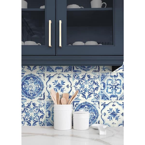 Azulejos Tile Porcelain Vinyl Peel and Stick Wallpaper Roll (Covers 30.75 sq. ft. )