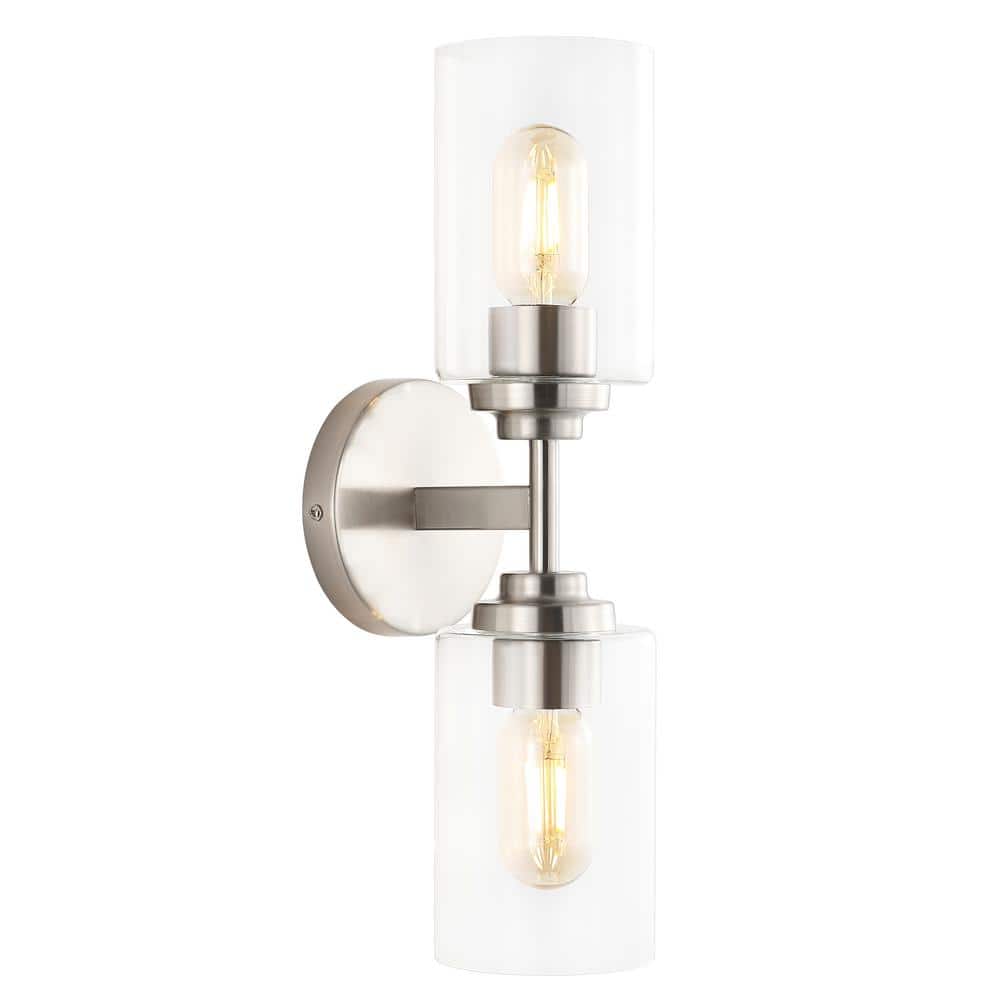 Nickel Cylinder 2-Light Industrial Vanity Sconce