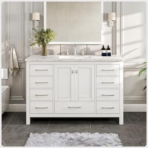 Aberdeen 48 in. W x 22 in. D x 34 in. H Bath Vanity in White with White Carrara Marble Top with White Sink