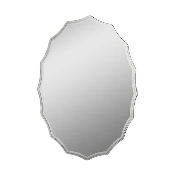 Decor Wonderland Ridge 31 in. W x 23 in. H Oval Frameless Wall Mount Bathroom Vanity Mirror with Engraved Edge and Dual Mounting Brackets