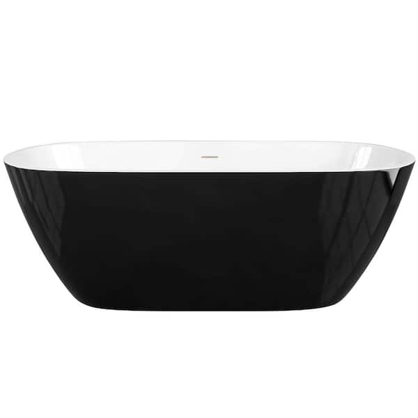 Zeafive Dazr 59 in. x 31.1 in. Acrylic Freestanding Soaking Bathtub Flatbottom Oval Tub with Anti-Clogging Drain in Glossy Black
