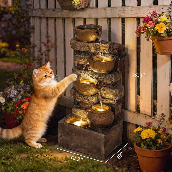 Outsunny 28 in. Electric Resin Cascade Fountain with LED Lights