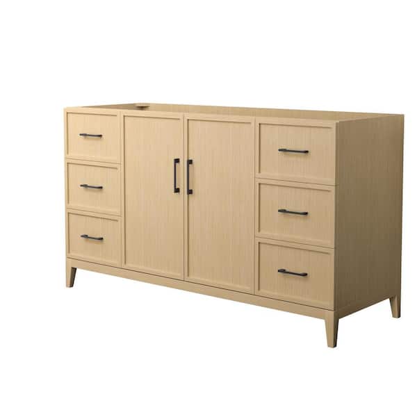 Wyndham Collection Elan 59 in. W x 21.5 in. D x 34.25 in. H Single Bath Vanity Cabinet without Top in White Oak with Matte Black Trim