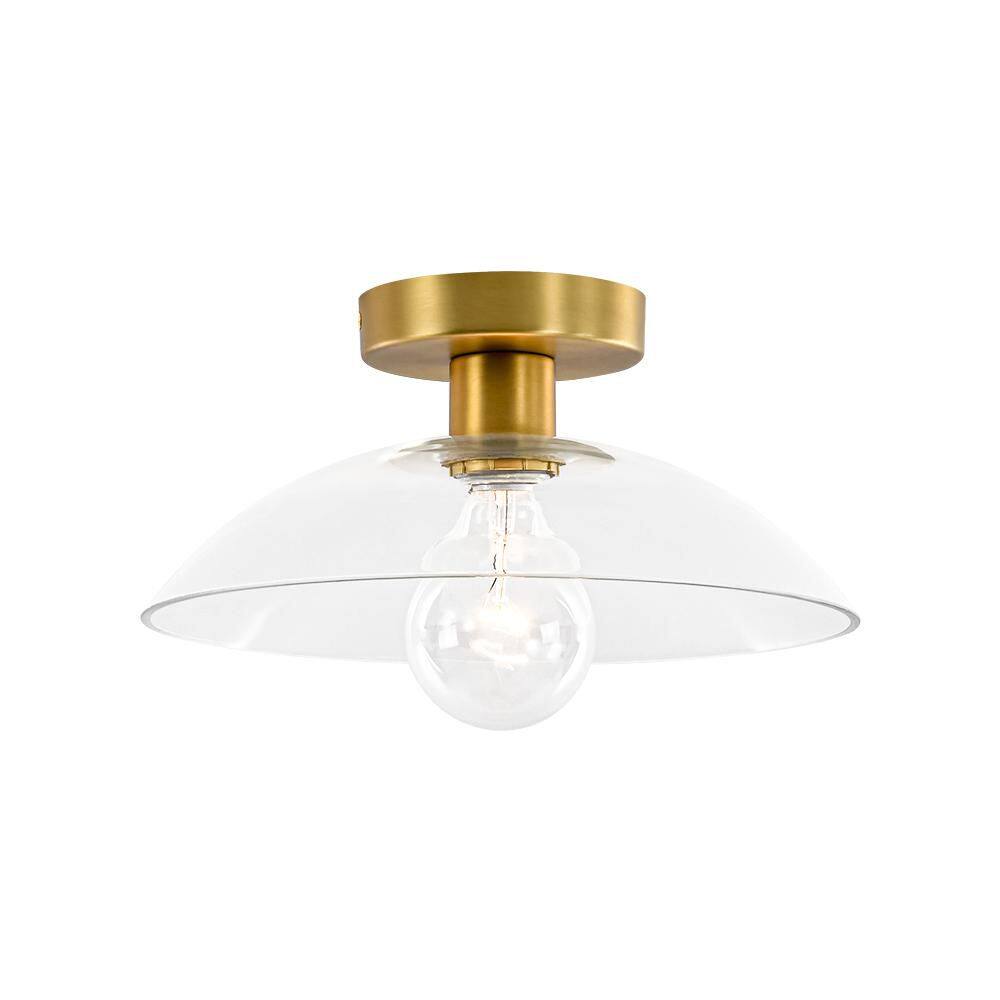 Misia 1-Light 11.8 in. W Brushed Gold Semi Flush Mount Ceiling Light with Clear Glass Shade for Entryway/Bedroom price history on PriceWatchPro