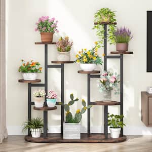 Wellston 44 in. Brown Round Wood Indoor Plant Stand with Tall Plant Rack Display Holder Planter Organizer