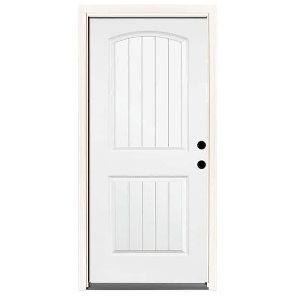 Steves & Sons 32 in. x 80 in. Element Series 2-Panel Plank Wht Prime Steel Prehung Front Door in. Left-Hand Inswing w 4-9/16 in. Frame