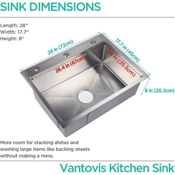 Adrinfly 28 in. x 17.7 in. Stainless Steel Single Bowl Adrinfly 28 in. x 17.7 in. Stainless Steel Single Bowl