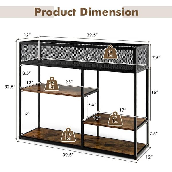 32.5 3 Tier Folding Metal Shelf Black - Breighton Home