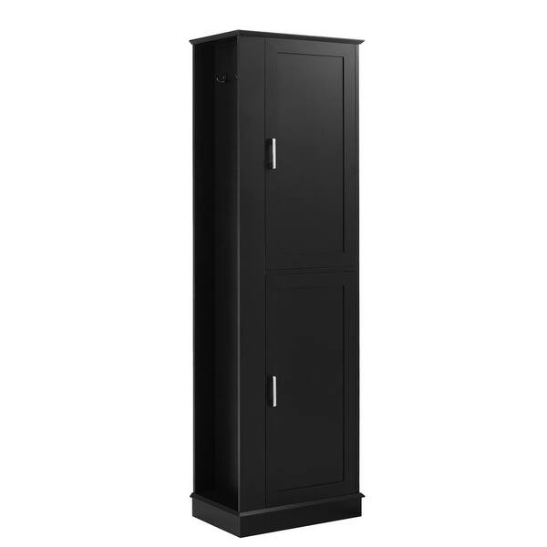 21 in. W x 14 in. D x 68 in. H Black Bathroom Storage Linen Cabinet with Hook and Adjustable Shelf