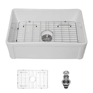 Fireclay 30 in. Single Bowl Farmhouse Apron Workstation Kitchen Sink with Bottom Grid & Sink in White