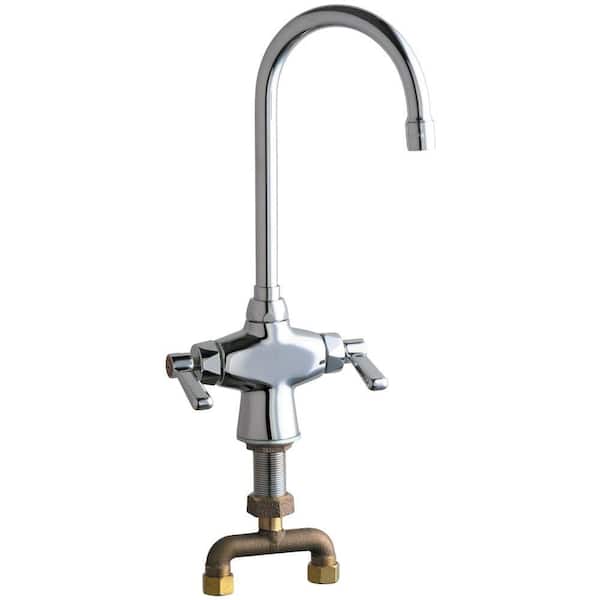 Chicago Faucets Single Hole 2-Handle High-Arc Sink Bathroom Faucet in Chrome with 5-1/4 in. Rigid/Swing Gooseneck Spout
