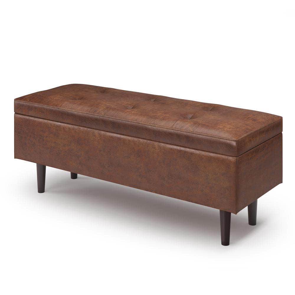 Shay 48" Saddle Brown Faux Leather Storage Ottoman