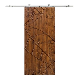 24 in. x 80 in. Walnut Stained Pine Wood Modern Interior Sliding Barn Door with Hardware Kit