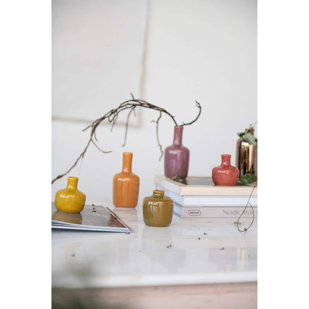 Charming Multicolor Ceramic Vase Set of 8 with Reactive Glaze