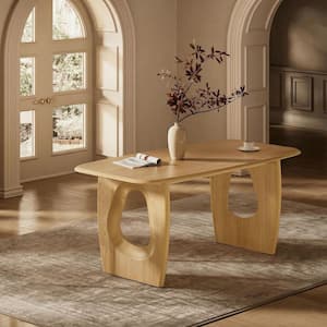 Natural Wood Top 68 in. Double Pedestal Rectangular Dining Table for Dining Room Kitchen Seats 6