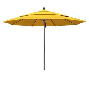 11 ft. Bronze Aluminum Commercial Market Patio Umbrella with Fiberglass Ribs and Pulley Lift in Lemon Olefin