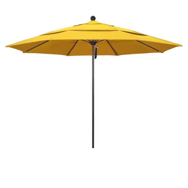 California Umbrella 11 ft. Bronze Aluminum Commercial Market Patio Umbrella with Fiberglass Ribs and Pulley Lift in Lemon Olefin
