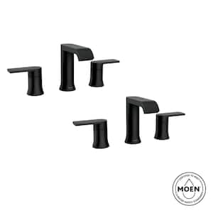 Genta 8 in. Widespread Double Handle Bathroom Faucet with Drain Included in Matte Black (2-Pack)(Valve Included)