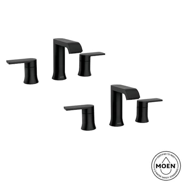 Genta 8 in. Widespread Double Handle Bathroom Faucet with Drain Included in Matte Black (2-Pack)(Valve Included)