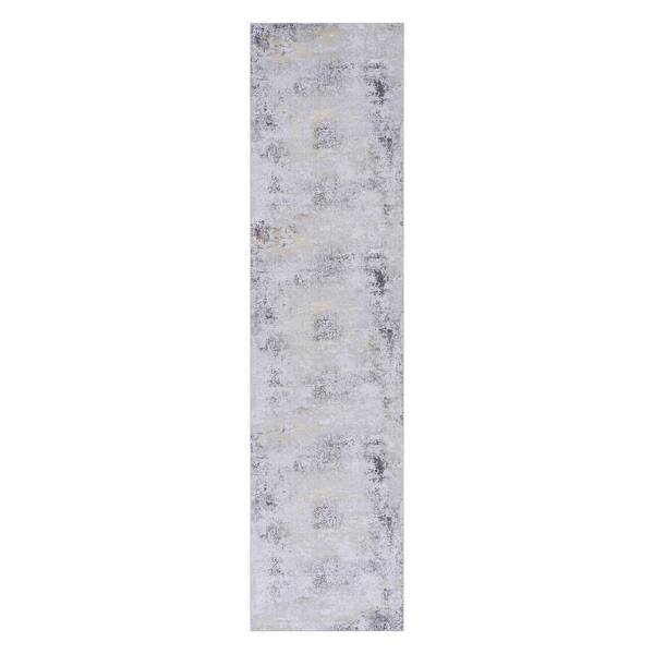 2 X 10 Gray Abstract Washable Area Rug