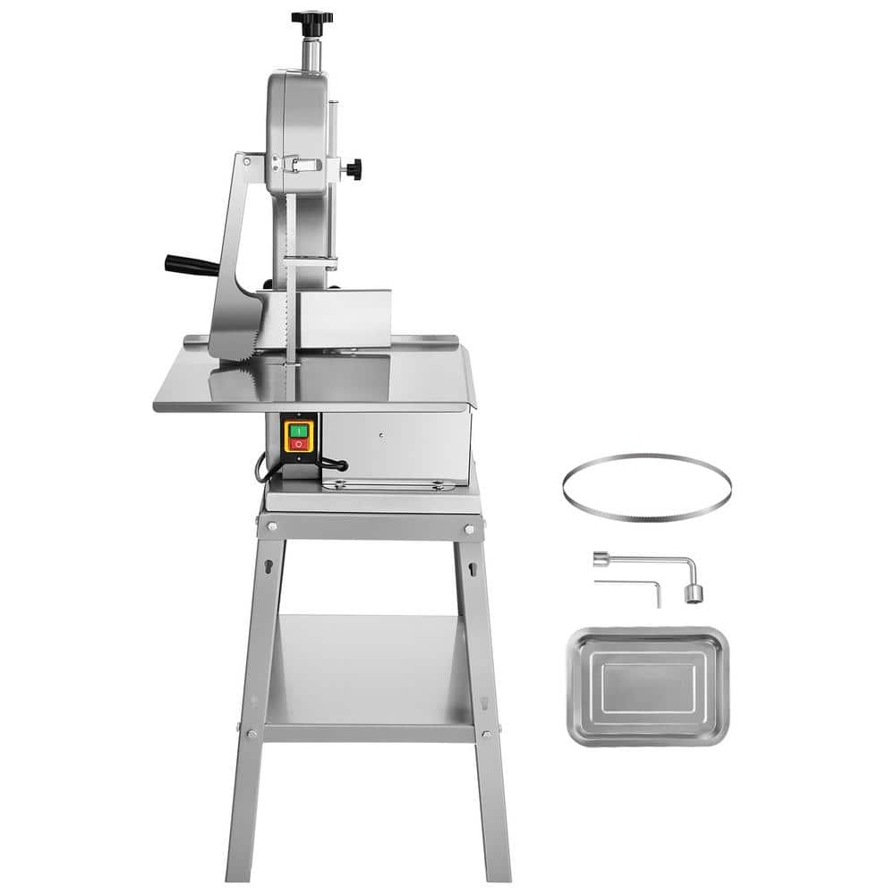 "Electric Meat Saw, 1800W Vertical Cutter in Silver, 19.1""x15"" Workbench, 7.09"" Thickness, 5 Blades for Frozen Meat."