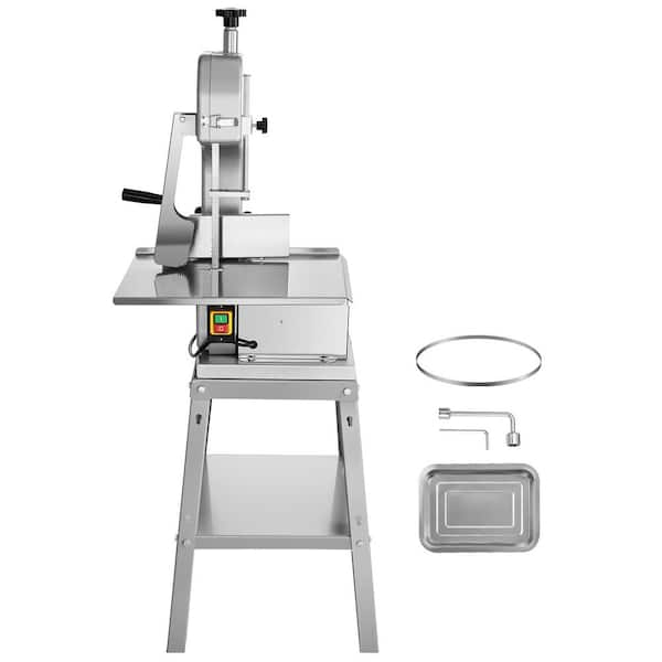 Electric Meat Saw, 1800W Vertical Cutter in Silver 19.1"x15" Workbench 7.09" Cutting Thickness 5 Blades for Frozen Meat