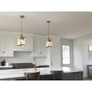 Farona 10.5 in. 1-Light Classic Gold Farmhouse Shaded Kitchen Pendant Hanging Light with Clear Glass