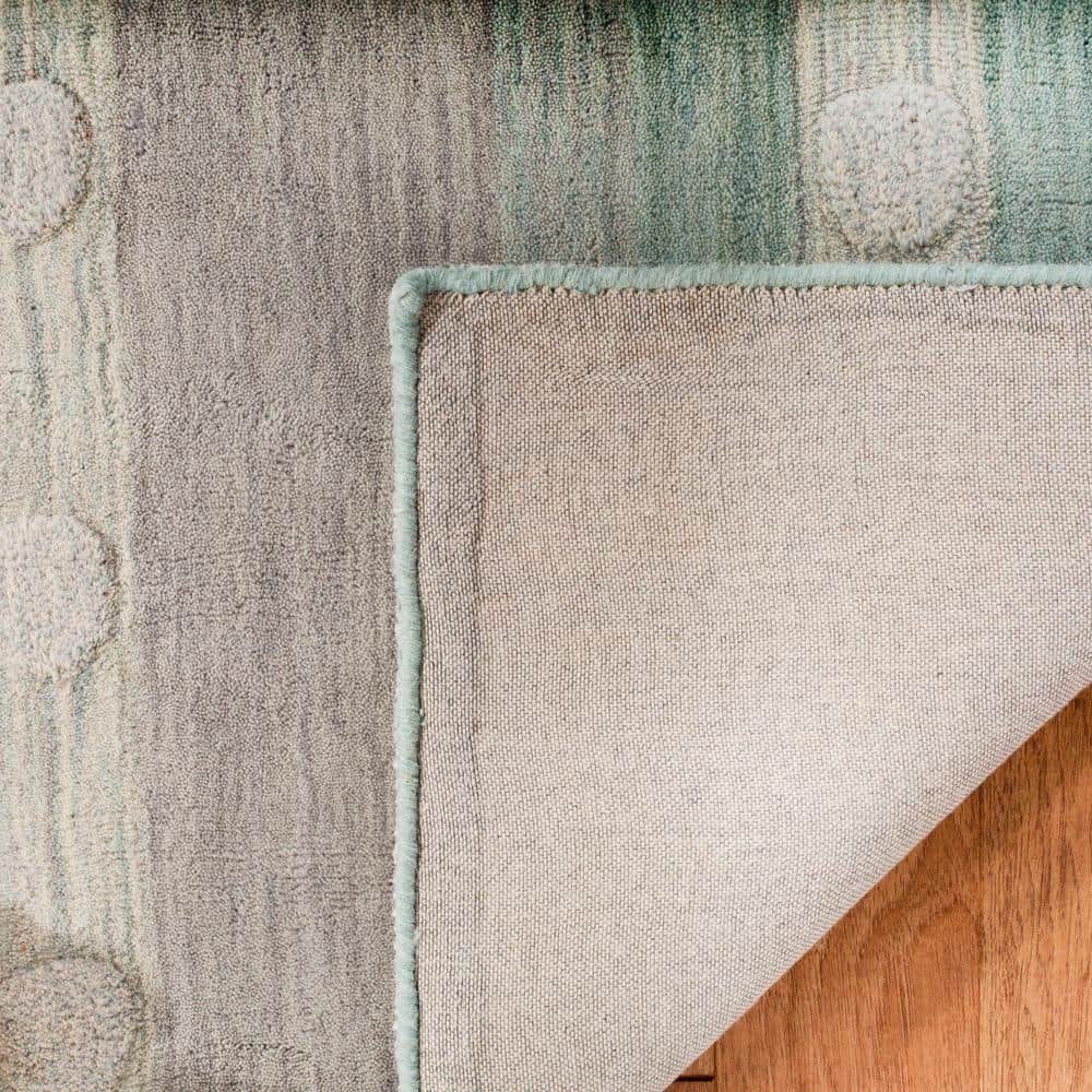 Aqua and Ivory Hand-Tufted Wool Round Kids Area Rug 8' x 10'
