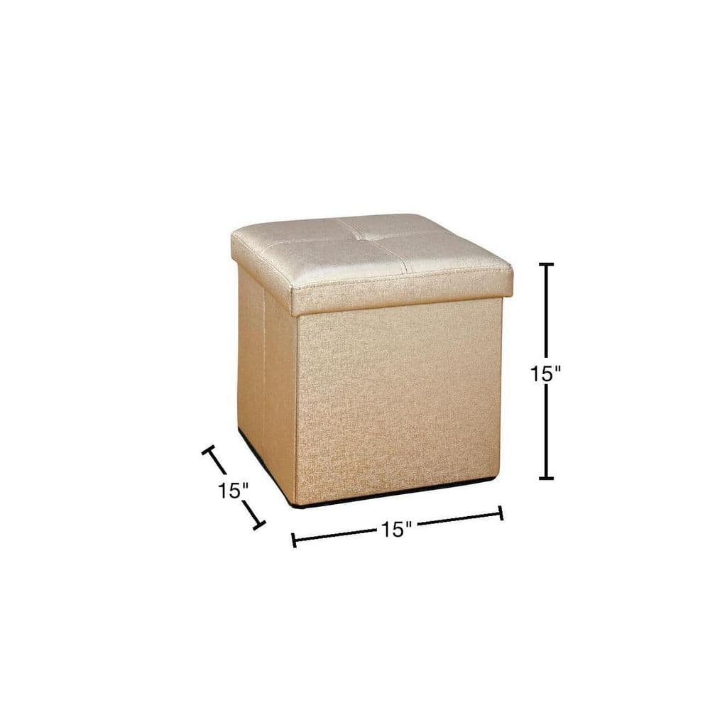 Bronze Faux Leather Folding Storage Ottoman Cube