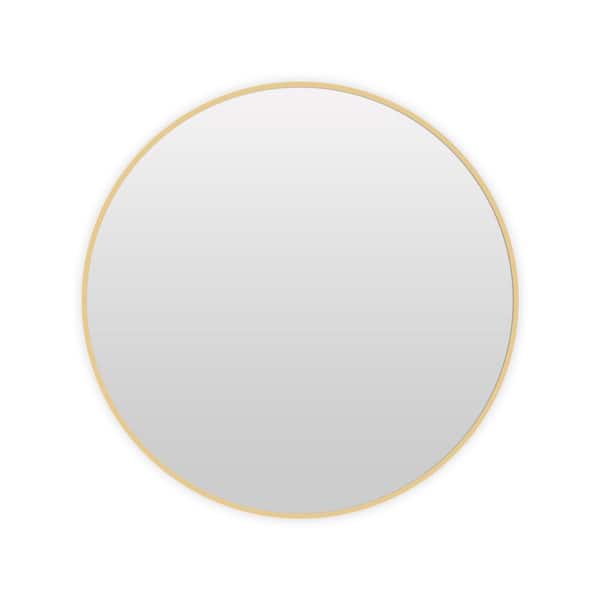 Unbranded 31.5 in. W x 31.5 in. H Large Round Metal Framed Wall-Mounted Bathroom Vanity Mirror in Gold