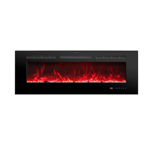 Black 50 in. 400 Sq. Ft. Wall Mounted Recessed Electric Fireplace with Remote Control and Multi-Color Flame