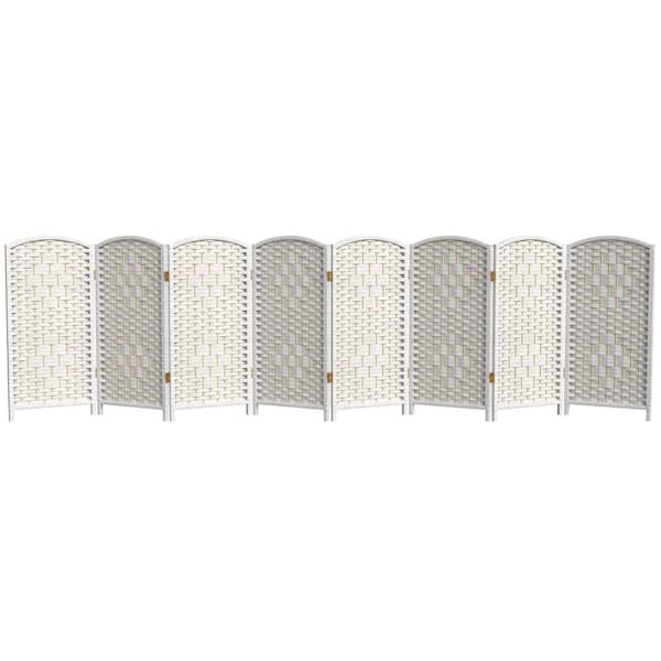 Oriental Furniture 3 ft. Short Diamond Weave Fiber Folding Screen - White - 8 Panel