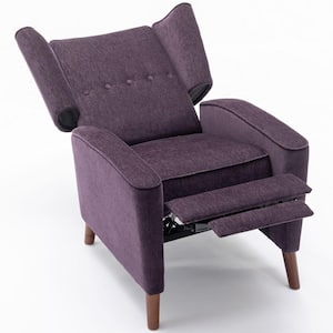 Button Tufted Purple Chenille Wingback Pushback Recliner with Adjustable Backrest, Solid Wood Legs