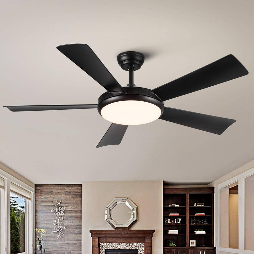 YUHAO 52 in. Integrated LED Indoor Black Classic Ceiling Fan with Light ...