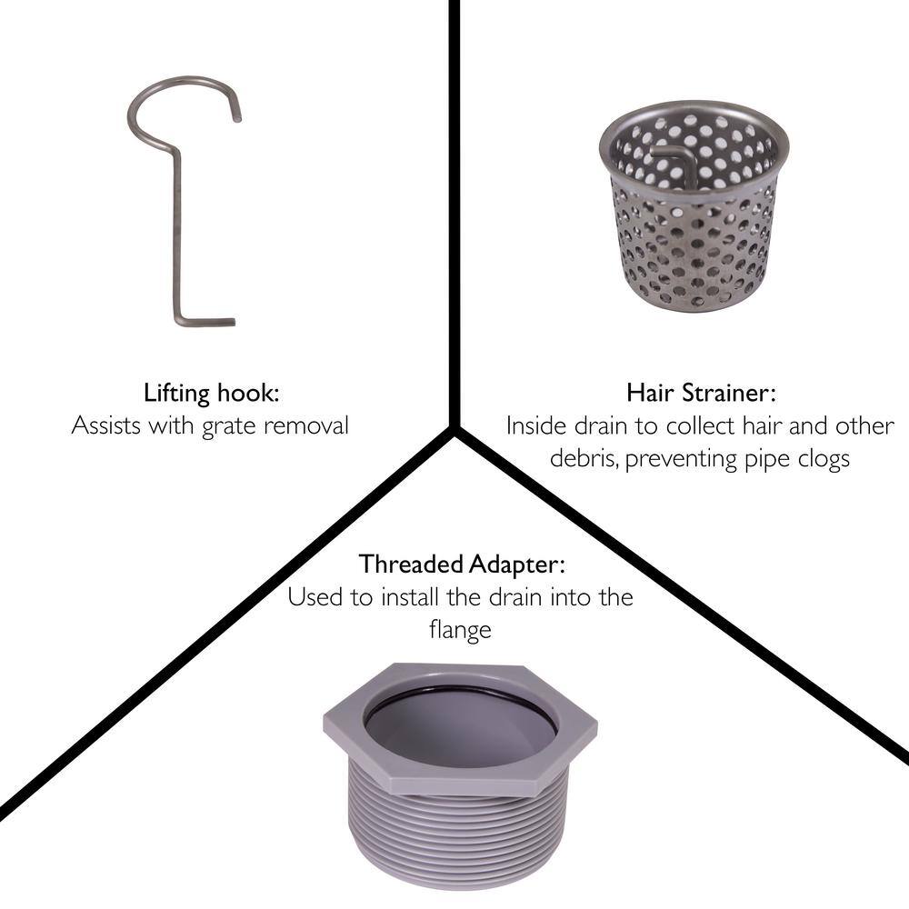 6-Inch Stainless Steel Square Shower Drain with Adjustable Feet